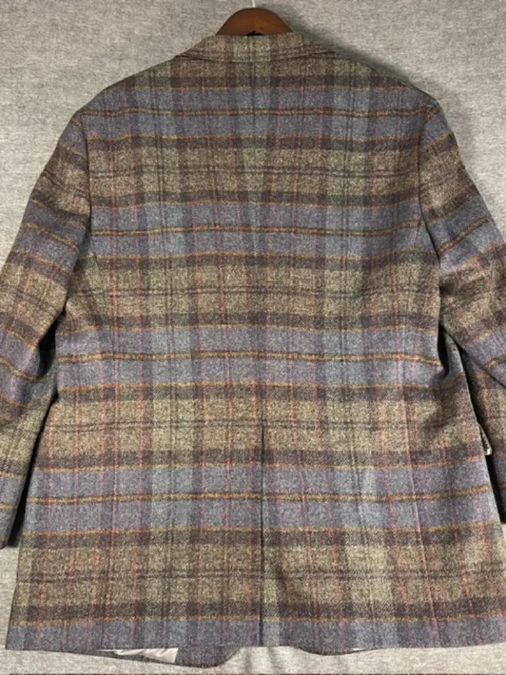 Hart Schaffner Marx Wool Brown Blue Plaid Blazer Made USA Sport Coat 46R Preppy